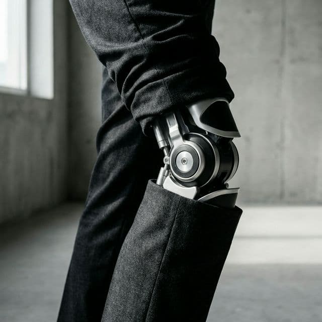 Detailed view of the Precision Wool Trouser, a luxury garment from the Uljas collection engineered for humanoid robot platforms by Post Human Clothing