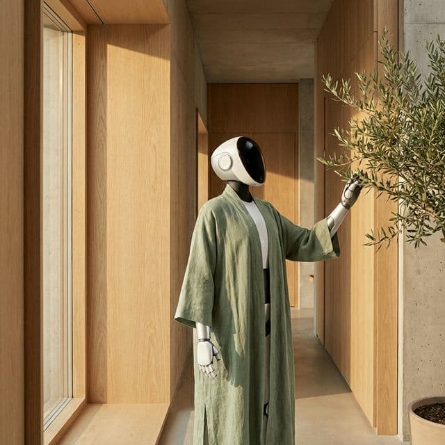 Detailed view of the Relaxed Cashmere Shell, a luxury garment from the Loviisa collection engineered for humanoid robot platforms by Post Human Clothing